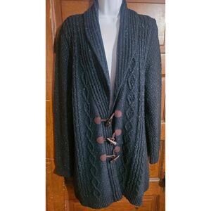 Merona Speckled Forest Green Cable Knit Cardigan with Toggle Closures
